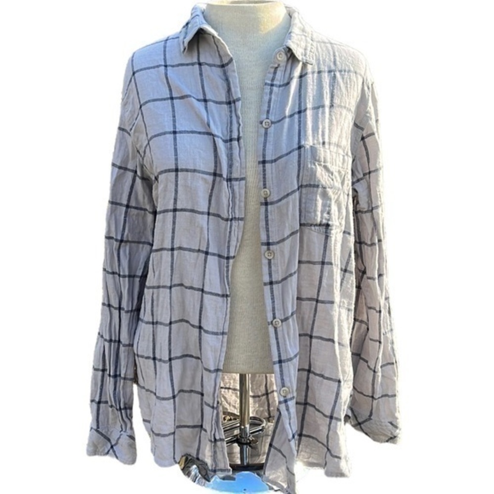 Sonoma long sleeve plaid style light gray and navy womens size large